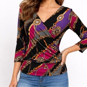 Cache Women's Wrap Blouse - Black, Purple, and Pink